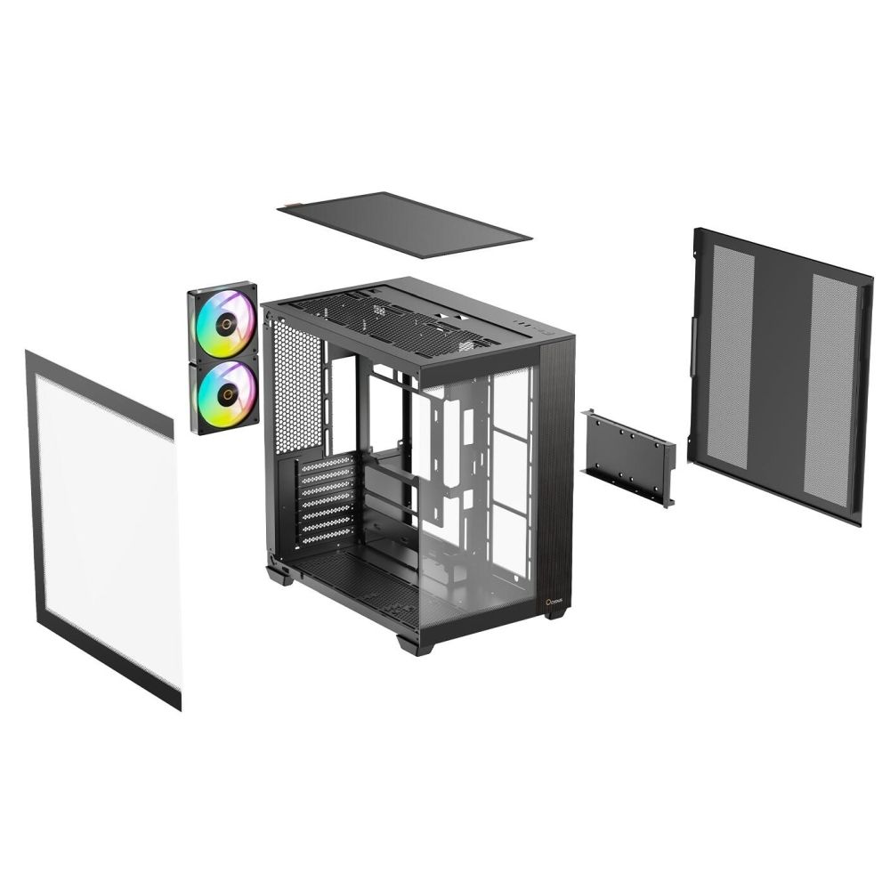 Корпус Ocypus Delta C74 BK ARGB, Midi-Tower, TG, 2x120mm ARGB, 2xUSB-A 3.0 + 1xUSB-C 3.1, ATX, mATX,
