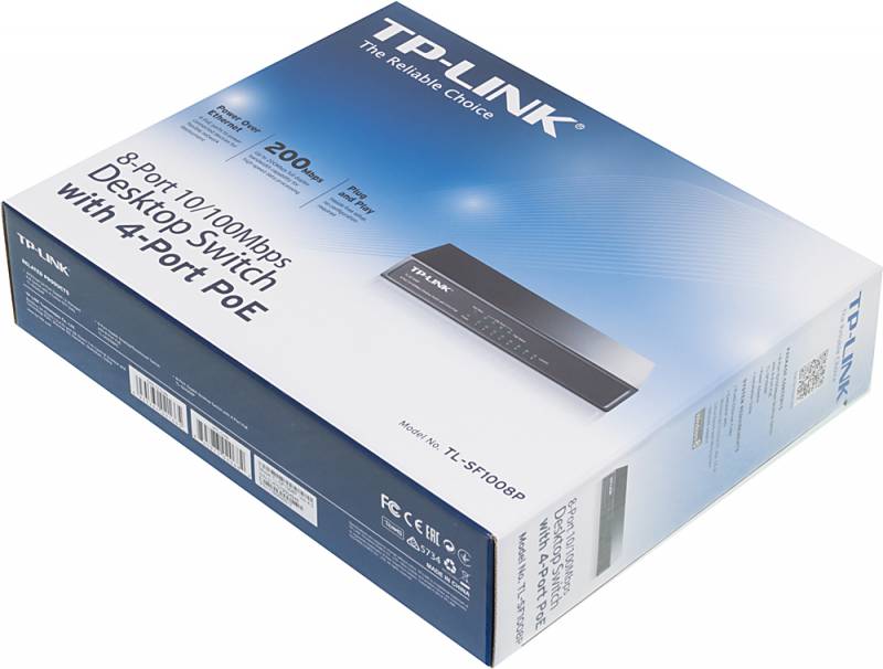 Коммутатор TP-Link TL-SF1008P (L2) 8x100Мбит/с 4PoE 57W неуправляемый
