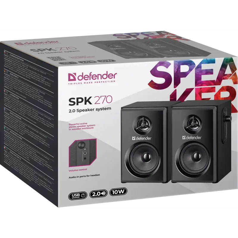 Колонки Defender SPK 270 2.0 черный 10Вт