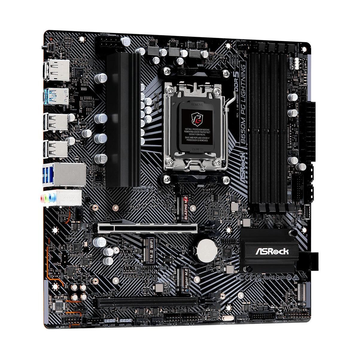 Материнская плата Asrock B650M PG LIGHTNING Socket AM5 AMD B650 4xDDR5 mATX AC`97 8ch(7.1) 2.5Gg RAI