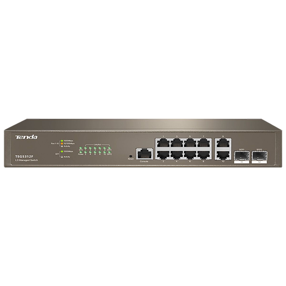 Коммутатор Tenda TEG5312F Управляемый коммутатор L3, 12 портов 10х1 Гбит/с, Base-X SFP 2х1 Гбит/с, н