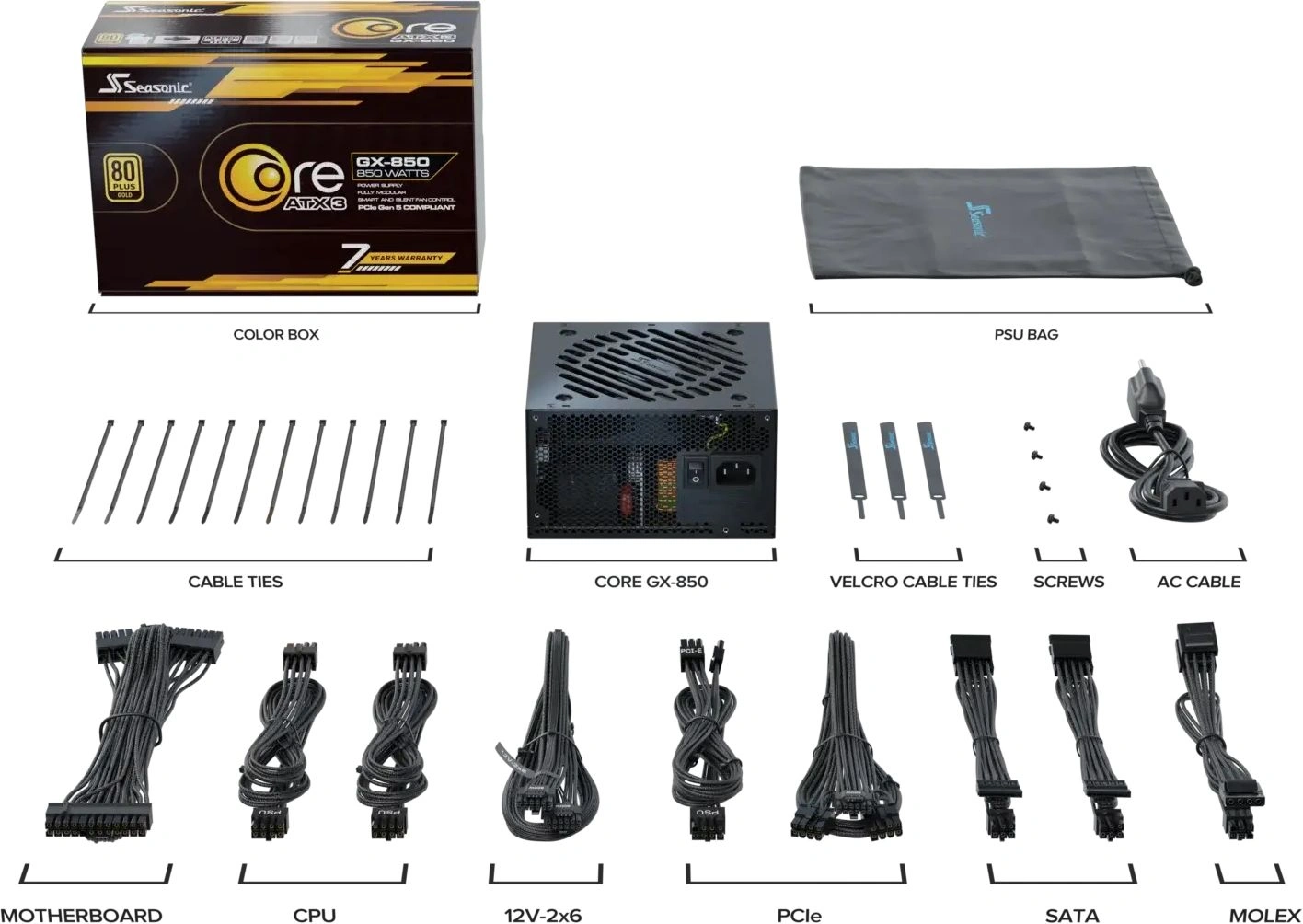 Блок питания Seasonic ATX 850W Core GX-850 Gen.5 80+ gold (20+4pin) APFC 120mm fan 6xSATA Cab Manag 