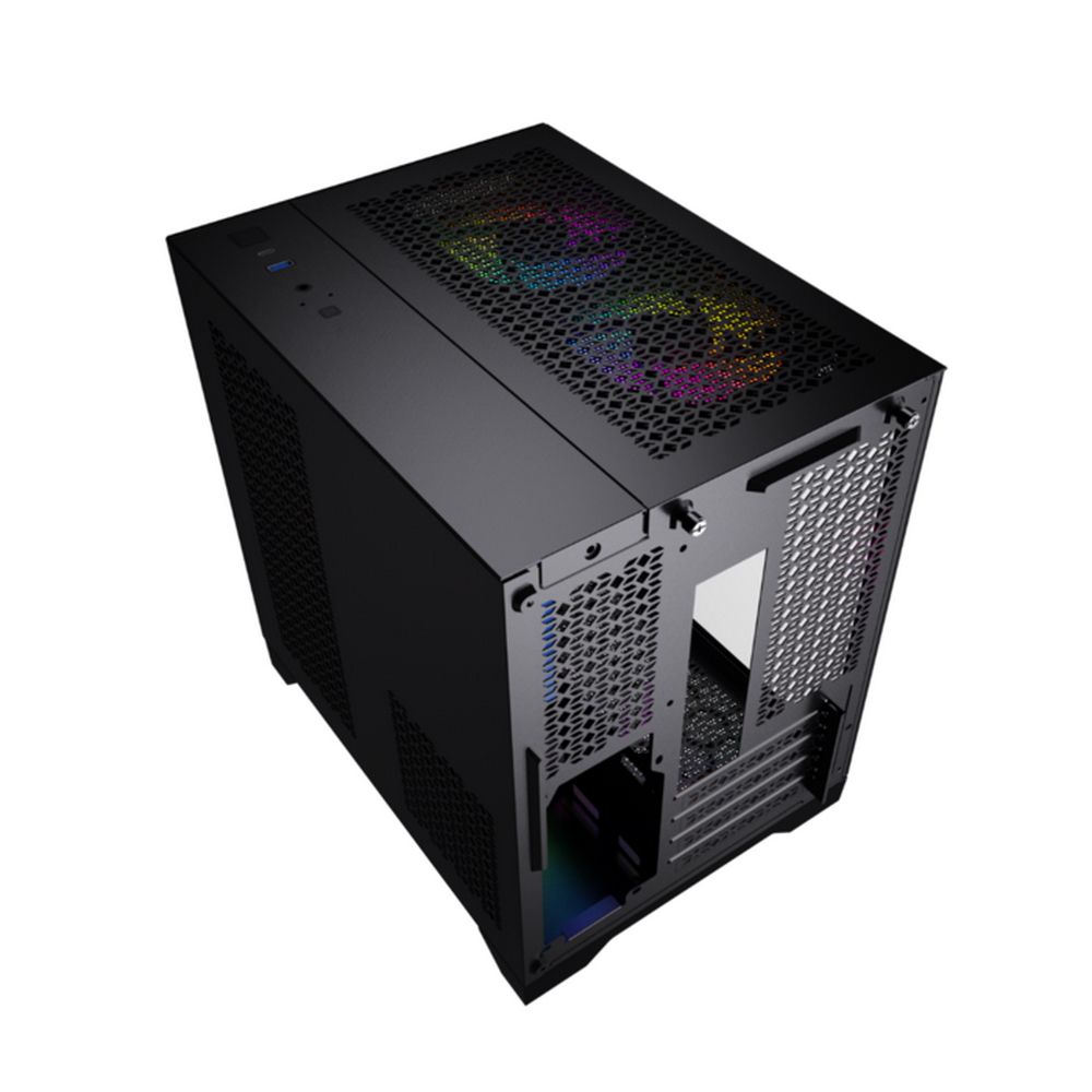 Корпус Powercase Корпус Powercase Vision Micro, Black, Tempered Glass, 4х 120mm 5-color fan, чёрный,