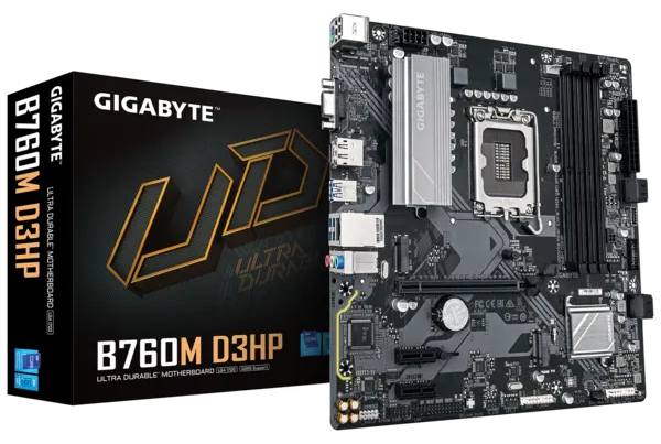 Материнская плата GIGABYTE B760M D3HP, LGA1700, B760, 4*DDR5, 4*SATA, 2*M.2, 3*USB 3.2, 2*USB 2.0, 1