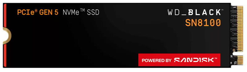 Твердотельный накопитель Western Digital Black SN8100 SSD M2.2280 PCIe 5.0 1Tb, 14900MBs/14000MBs, T