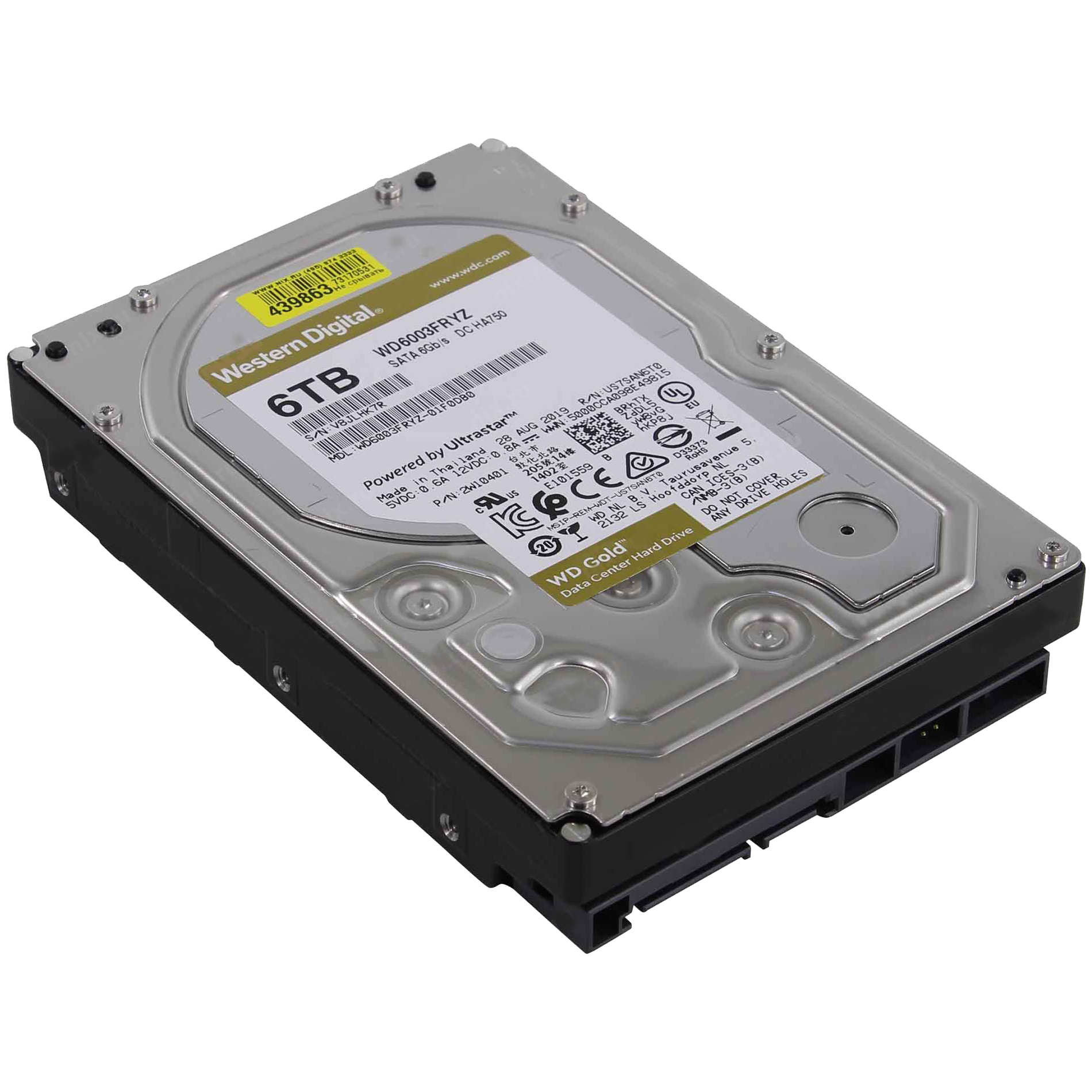Жесткий диск Server 6 TB WD WD6003FRYZ Gold 3.5", SATA3, 6Gb/s, 7200 RPM, 256Mb