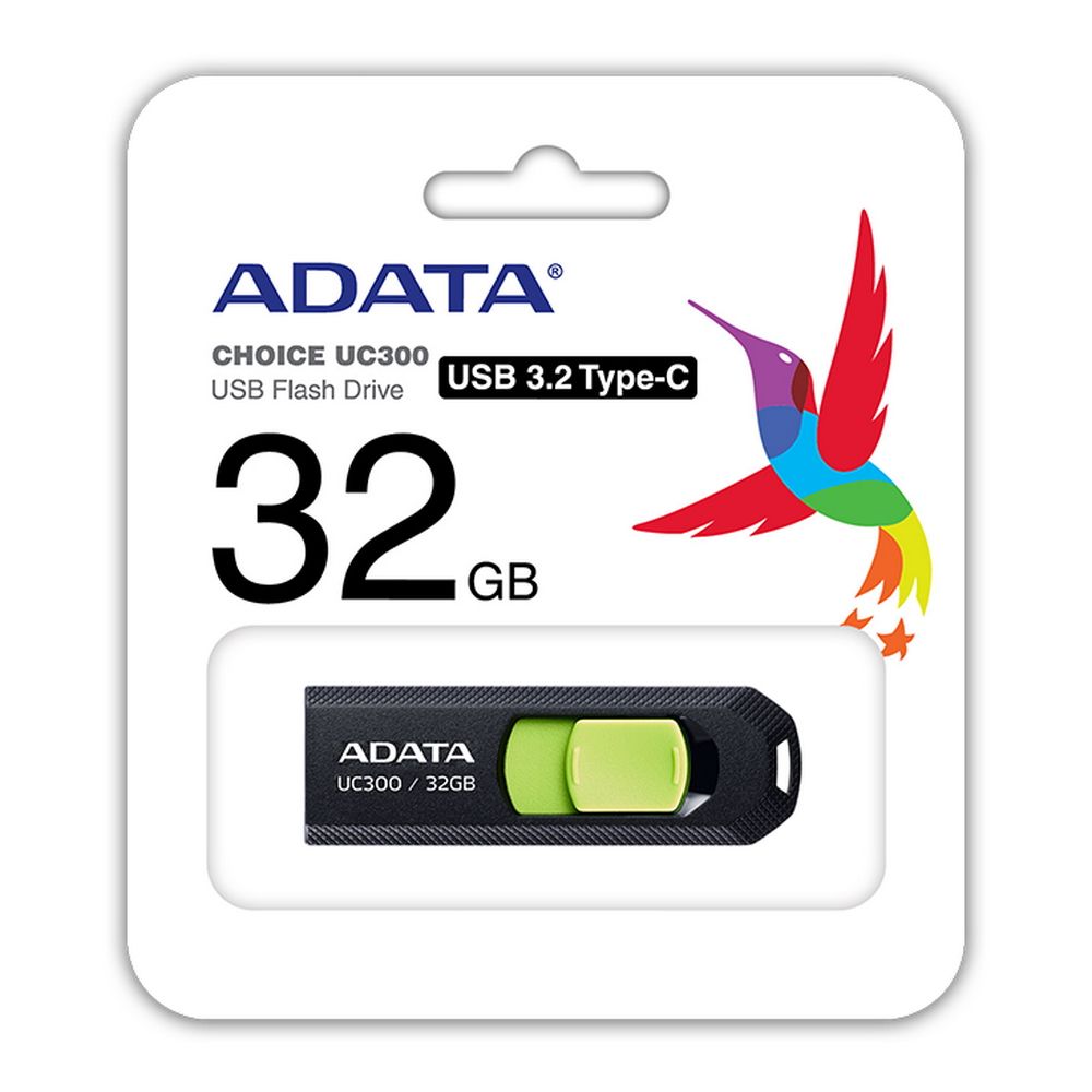 Флеш Диск A-Data 32Gb Type-C UC300 ACHO-UC300-32G-RBK/GN USB3.2 черный/зеленый