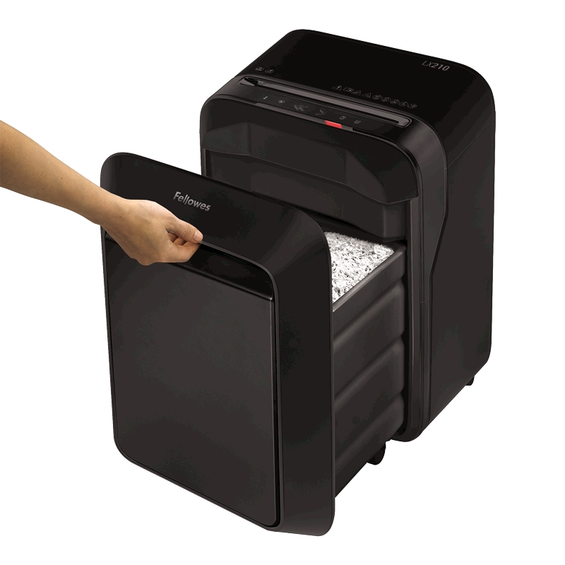 Шредер Fellowes PowerShred LX210 черный (секр.P-4) фрагменты 16лист. 23лтр. скрепки скобы пл.карты