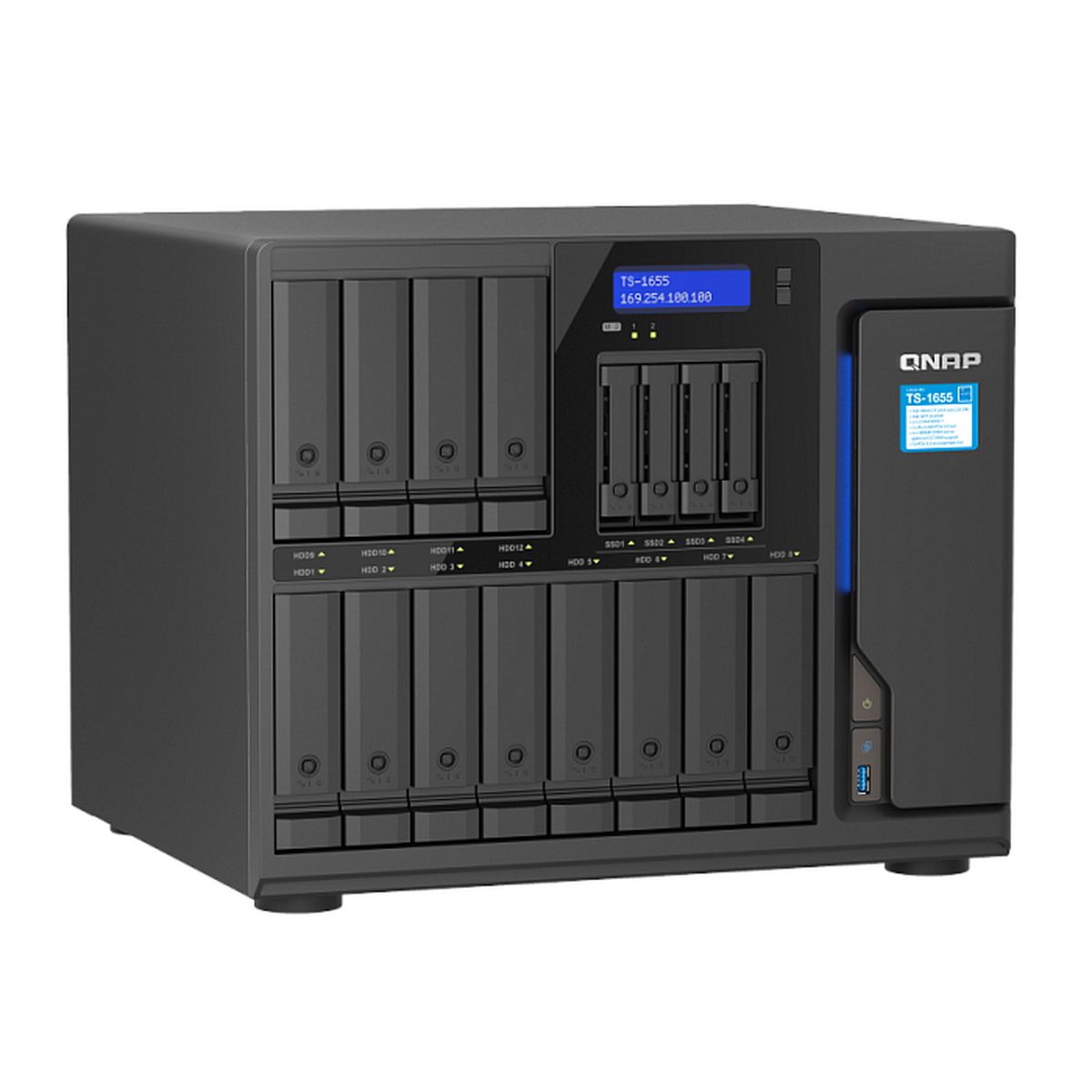 Сетевое хранилище QNAP TS-1655-8G NAS 16-Bay (12x 3.5"/2.5" HDD/SSD bays + 4x 2.5" SSD bays + 2x M.2