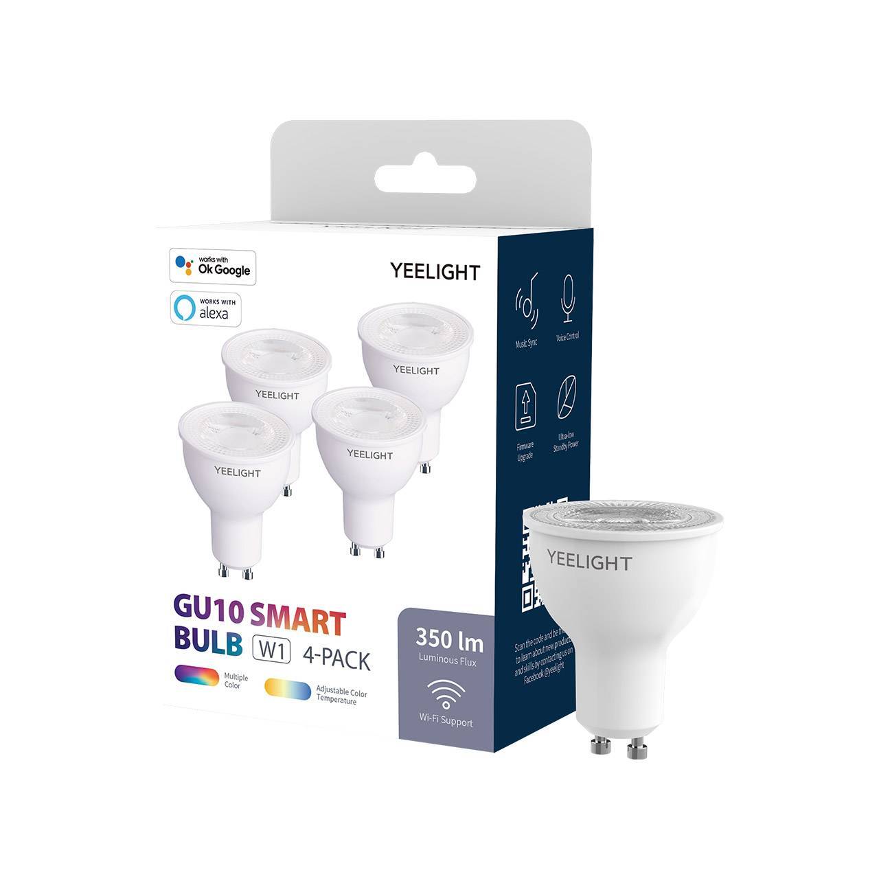 Yeelight YLDP004-A Умная светодиодная лампа GU10 Smart bulb (Multicolor) (4-pack), Wi-Fi, 4.5Вт, 350