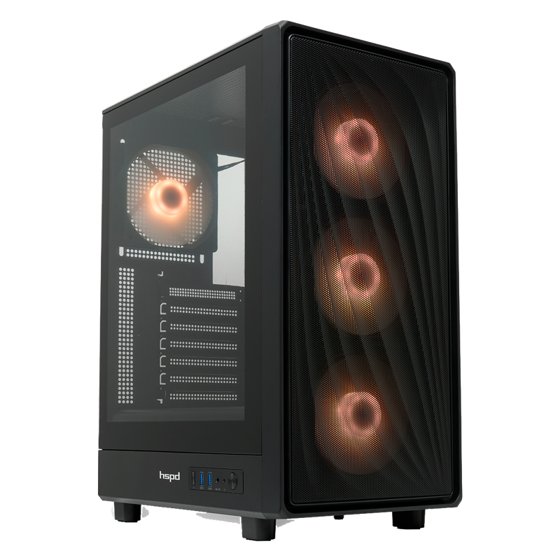 Корпус HSPD M510, Mesh Mid Tower, Black, TG, 0.5 SPCC, 4x120mm ARGB ATX, mATX, mITX 180/280/160mm 1x
