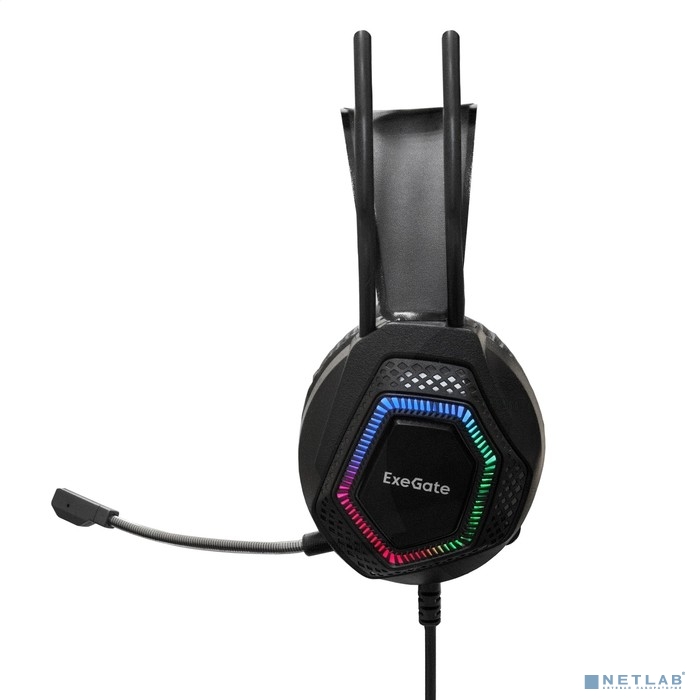 ExeGate Cosmos HS-704GL (объемный звук 7.1, длина кабеля 2.5м, динамик 50мм, 20-20000Гц, RGB подсвет