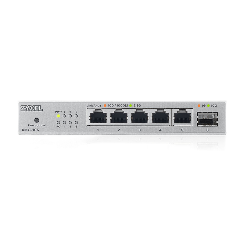 Коммутатор Zyxel XMG-105-ZZ0101F (L2) 5x2.5Гбит/с 1SFP+ неуправляемый