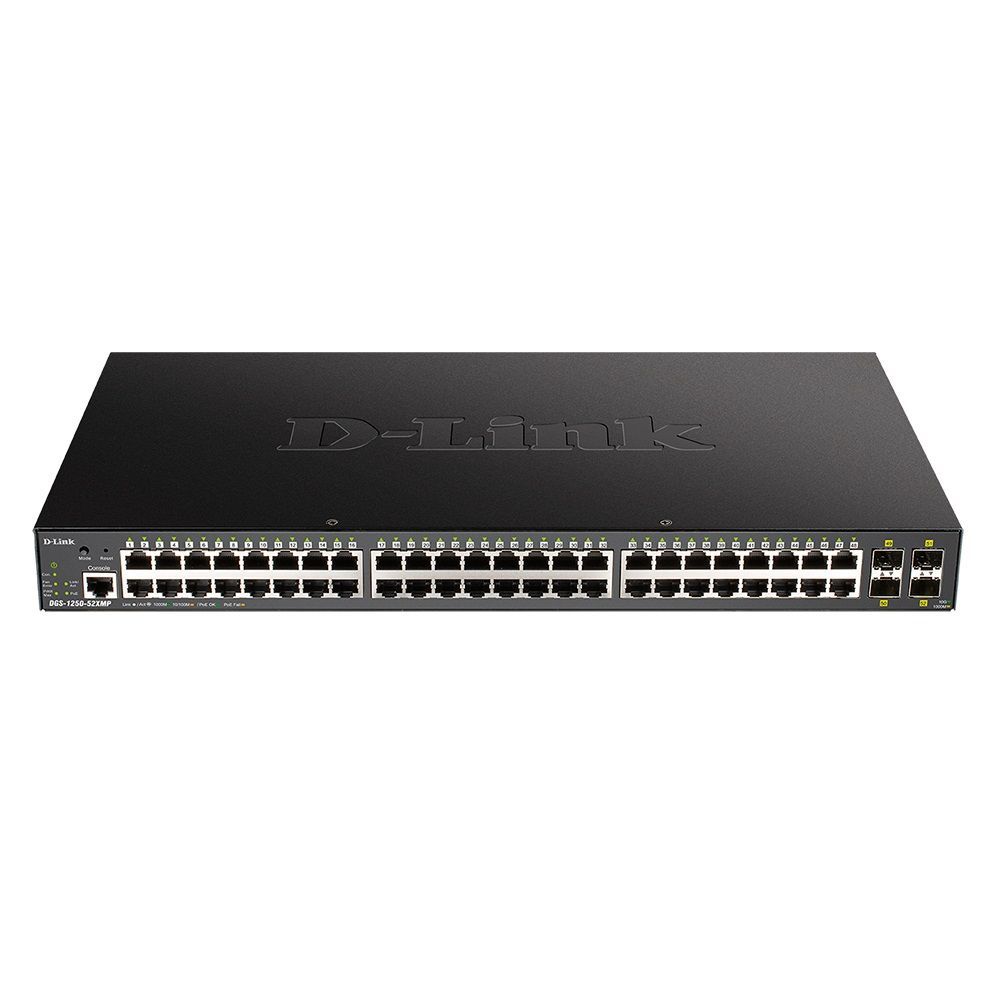 Коммутатор D-Link DGS-1250-52XMP/A1A (L2) 48x1Гбит/с 4SFP+ 48PoE+ 370W управляемый