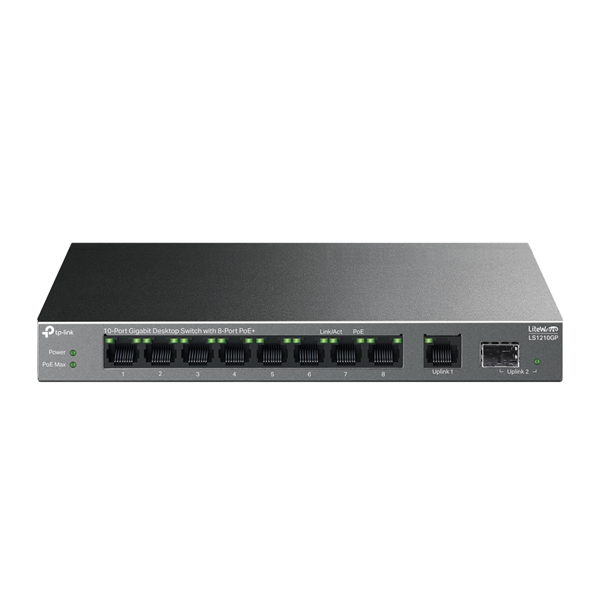 Коммутатор TP-Link LS1210GP (L2) 9x1Гбит/с 1SFP 8PoE 61W неуправляемый