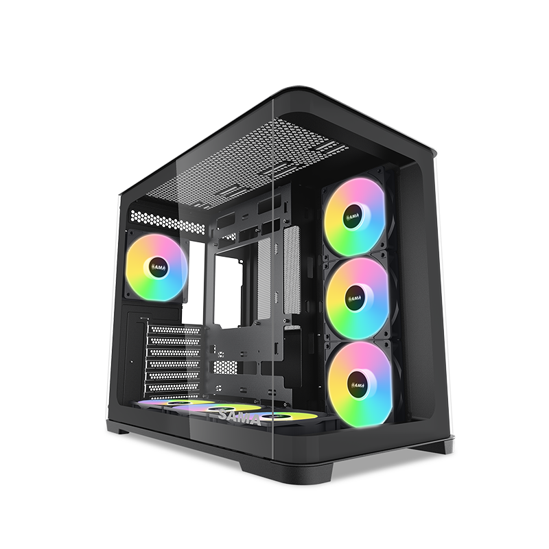 Корпус SAMA V60 Black, Midi-Tower, TG, 7x120mm ARGB, 2xUSB 3.0 + 1xUSB 3.1 Type-C, ATX, mATX, mITX B