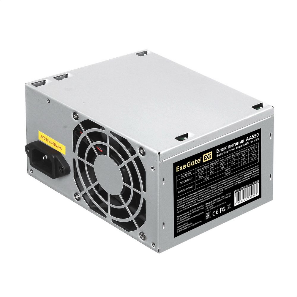 Блок питания 550W ExeGate AA550 (ATX, SC, 8cm fan, 24pin, 4pin, 2xSATA, IDE, кабель 220V с защитой о