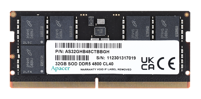 Оперативная память Apacer  DDR5  32GB  4800MHz SO-DIMM (PC5-38400) CL40 1.1V (Retail) 2048*8  3 year