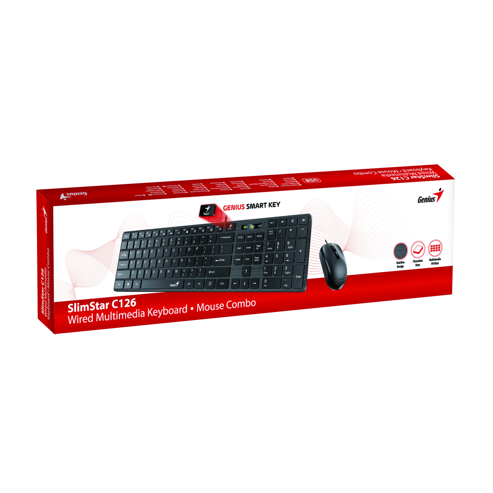 Комплект проводной Genius SlimStar C126 клавиатура+мышь, USB. Цвет: черный (31330007402)
