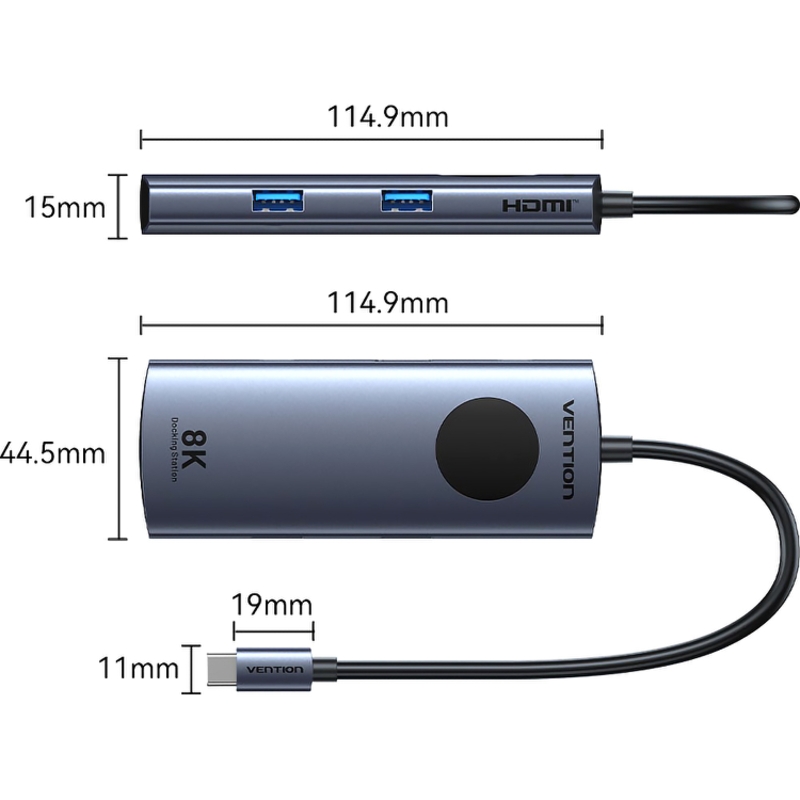 Мультифункциональный хаб Vention USB-C 5 в 1 HDMI 8K