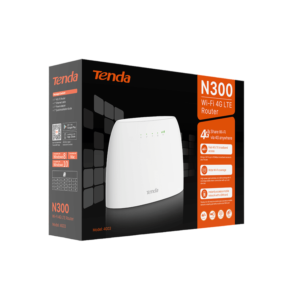Роутер беспроводной Tenda 4G03 N300 10/100BASE-TX/4G cat. 4 белый