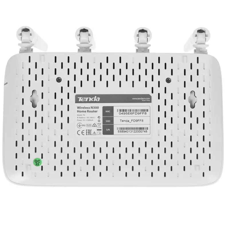 Роутер беспроводной Tenda F6 N300 10/100BASE-TX белый