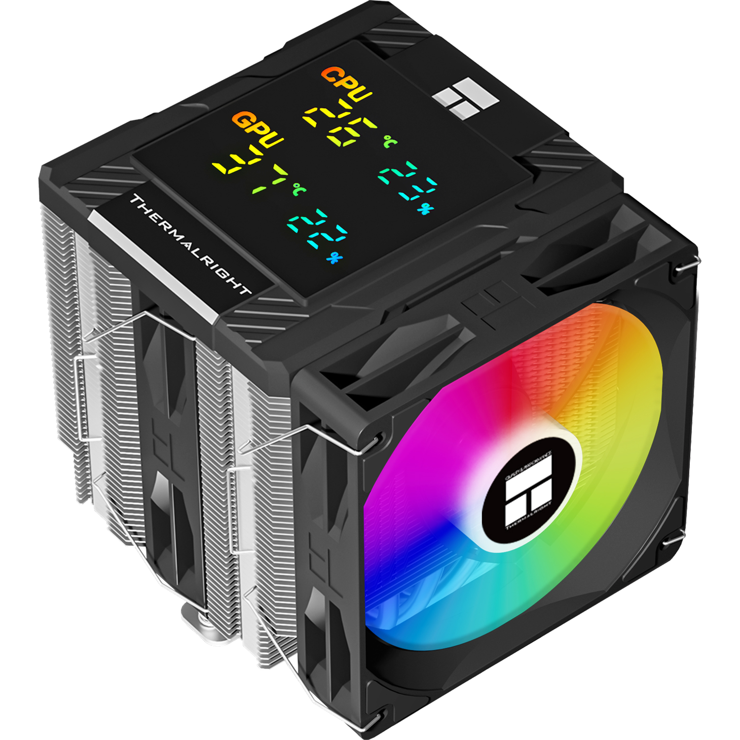 Кулер для процессора CPU Cooler Thermalright Peerless Assassin 120 Digital Black ARGB (4-pin PWM, LED temp., 162mm, Ni Cu, 6x6mm, ARGB, 2x120mm, 88.89CFM, 25.6dBA, 1850RPM, S: 1851, 1700, 1200, 115X, AM5, AM4, black) PA120-DG-BL-ARGB