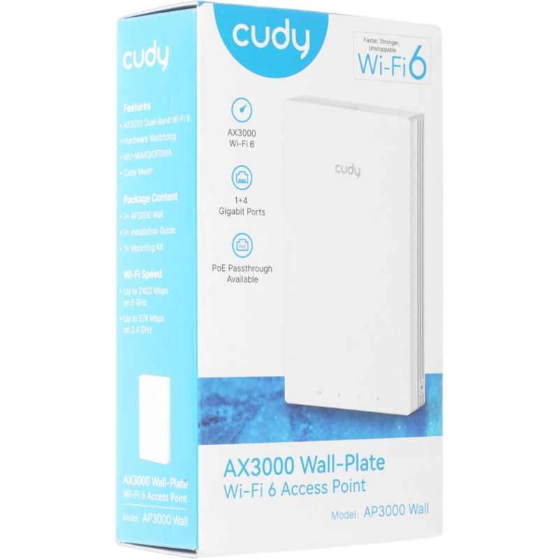 Точка доступа Wi-Fi CUDY AX3000 Gigabit Wall-Plate Wi-Fi 6 Access Point AX3000 Dual Band Wi-Fi 6 Wal