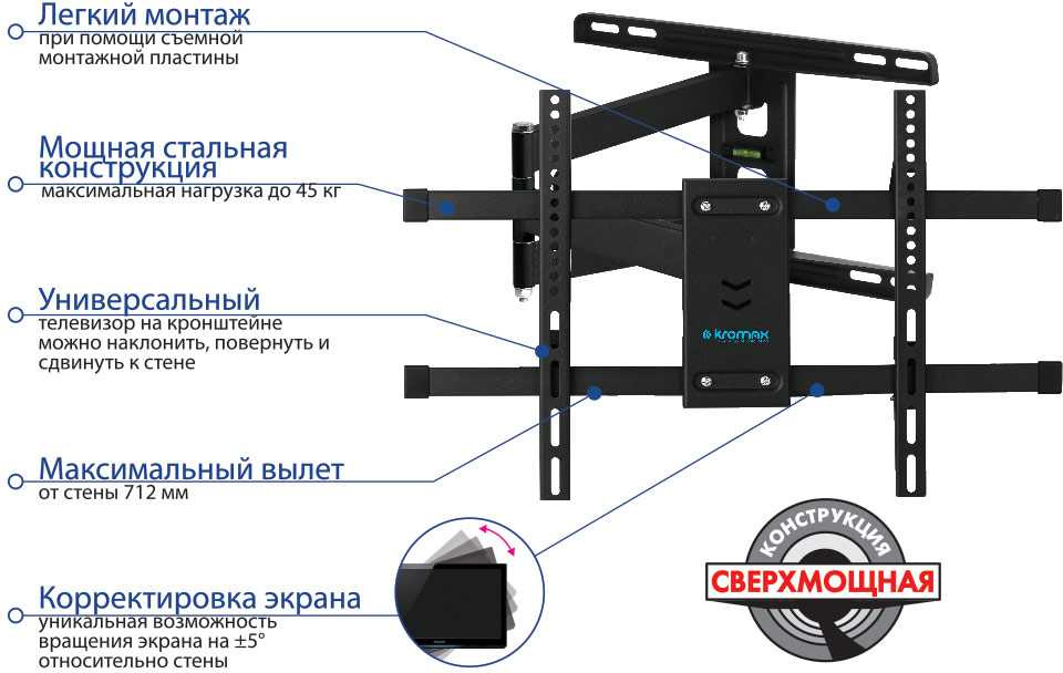 Кронштейн для телевизора Kromax DIX-20 черный 22"-65" макс.45кг настенный поворотно-выдвижной и накл