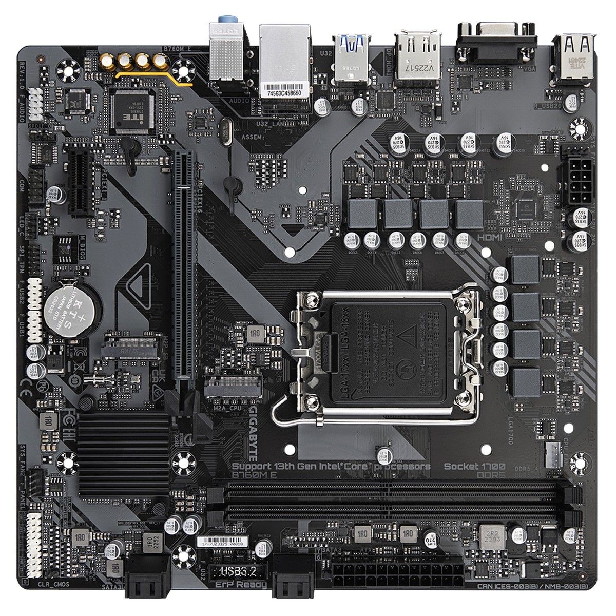 Материнская плата GIGABYTE B760M B760M E, LGA1700, B760, 2*DDR5, 4*SATA, 2*M.2, 4*USB 3.2, 2*USB 2.0