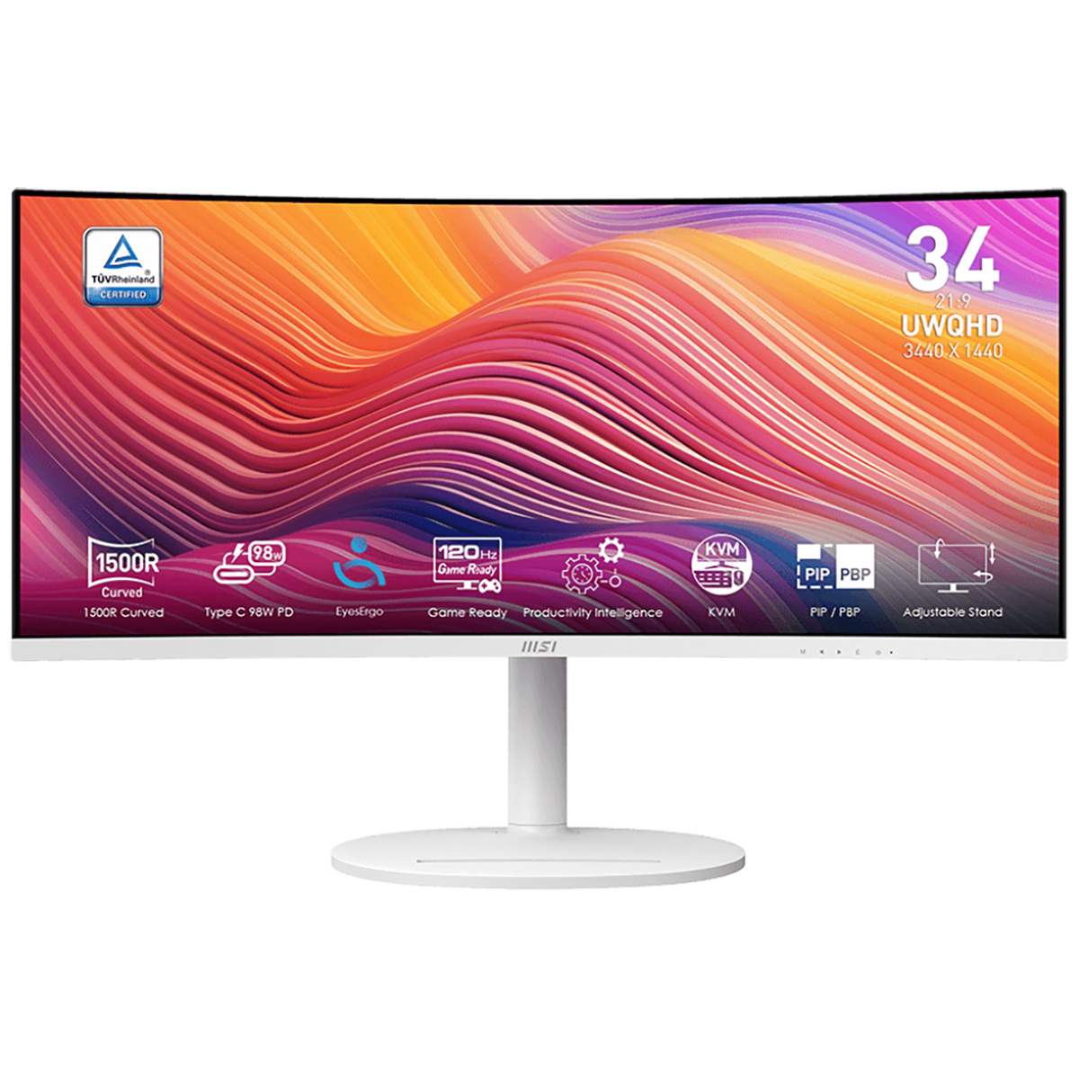 Монитор 34" MSI Modern MD342CQPW White (VA, 3440x1440, HDMI+HDMI+DP+Type C, 4 ms, 178°/178°, 30