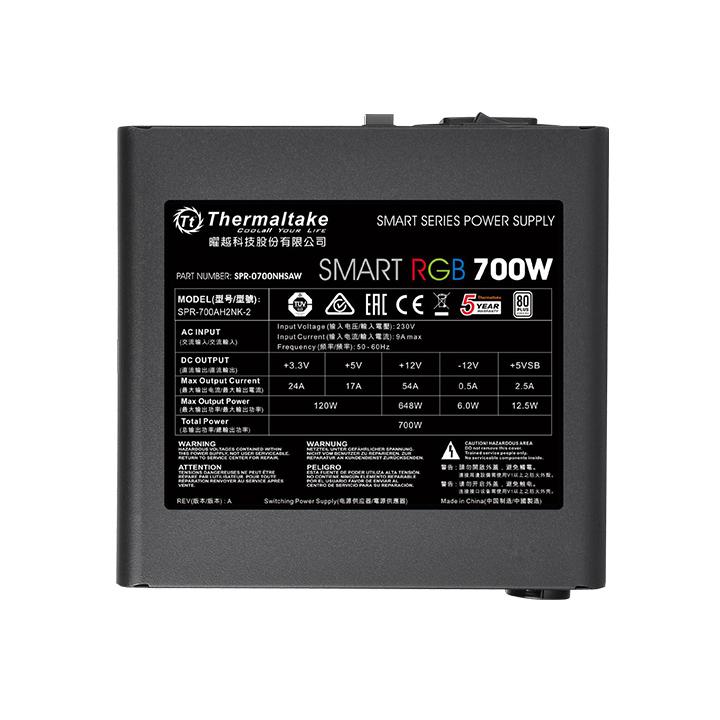 Блок питания Thermaltake ATX 700W Smart RGB 700 80+ white (20+4pin) APFC 120mm fan color LED 6xSATA 