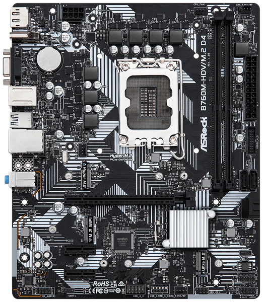 Материнская плата Asrock B760M-HDV/M.2 D4 Soc-1700 Intel B760 2xDDR4 mATX AC`97 8ch(7.1) GbLAN RAID+