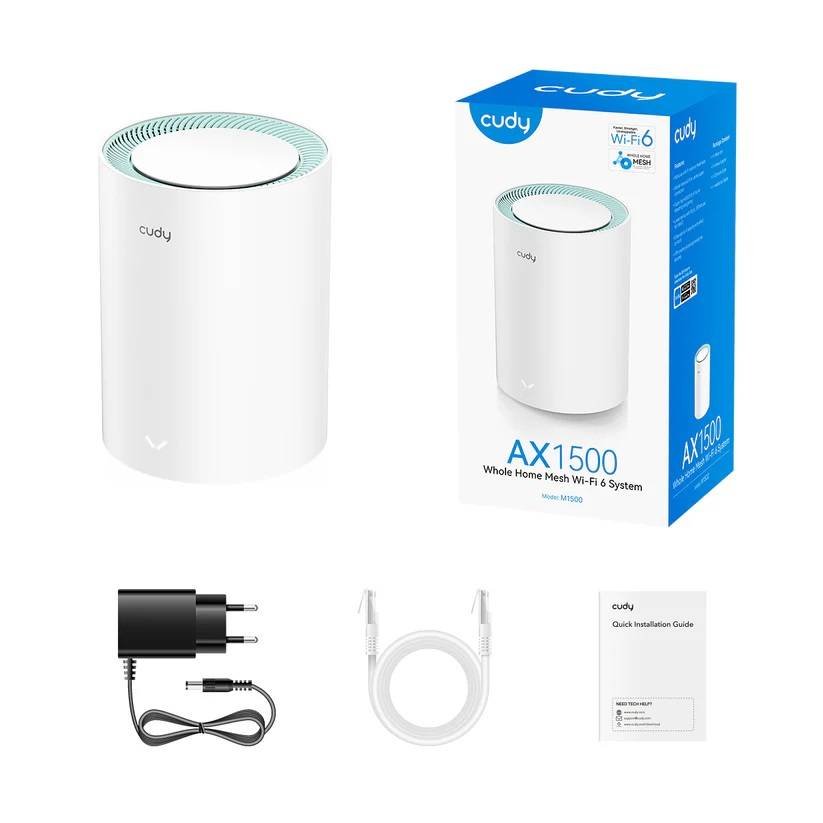 Бесшовный Mesh роутер Cudy M1500 (M1500(1-PACK)) AX1500 10/100/1000BASE-TX белый