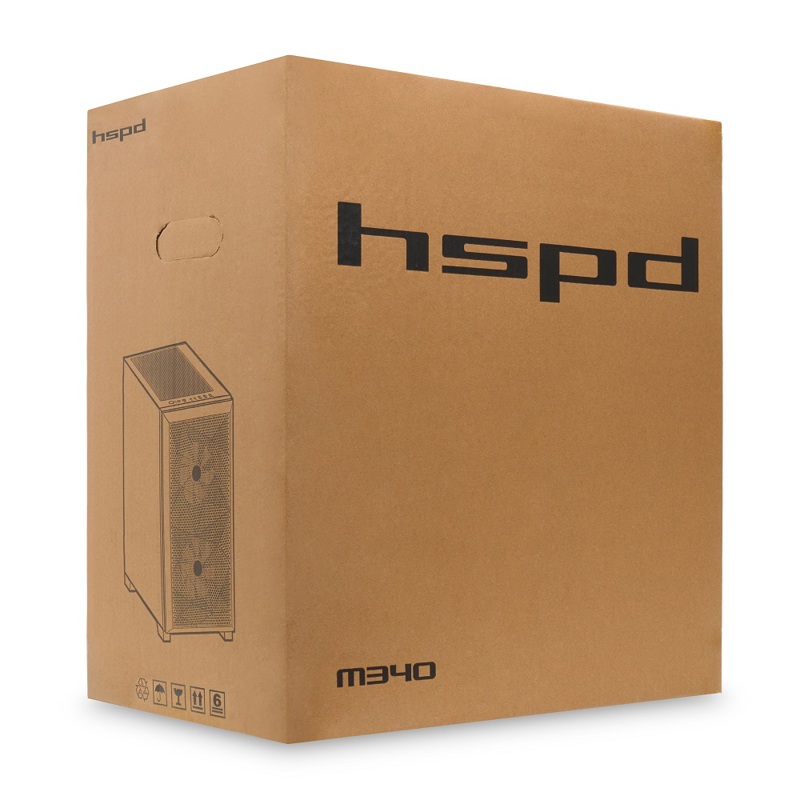 Корпус HSPD M340, Mesh Mid Tower, Black, TG, 0.5 SPCC, no fans, mATX, mITX, 165/350/200mm, 2x2.5", 2
