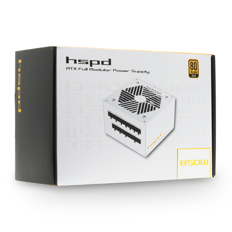 Блок питания HSPD, 850W 80+ Gold (ATX, 3.1, PCIe 5.1, Full modular, 1x24(20+4)pin mesh 550mm, 2xCPU 