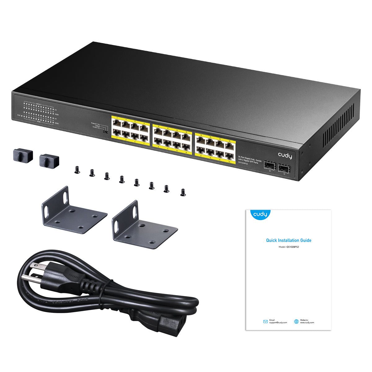 Коммутатор Cudy GS1028PS2 (L2) 24x1Гбит/с 2SFP 24PoE+ 300W неуправляемый