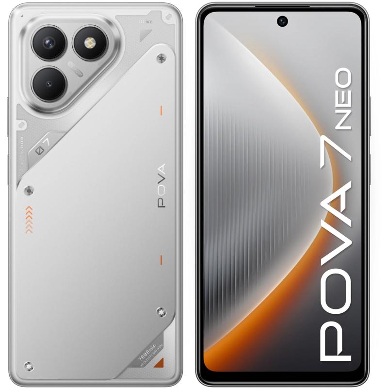 Смартфон Tecno Pova 7 Neo 128Gb 8Gb серебристый моноблок 3G 4G 2Sim 6.8" 1080x2460 Android 14 108Mpi
