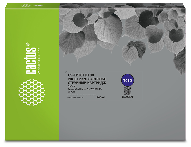Картридж струйный Cactus CS-EPT01D100 T01D1 черный (860мл) для Epson WorkForce Pro WF-C529R/C529RDTW