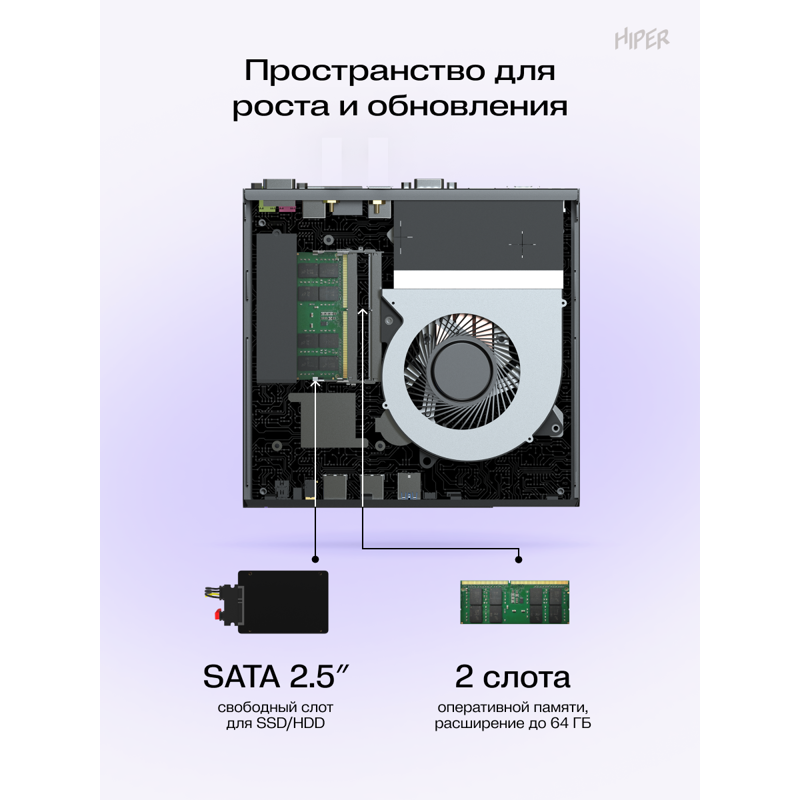 Мини ПК HIPER FACTUM FT20  Intel Core i5 14400(2.5Ghz)/16384Mb/512PCISSDGb/noDVD/BT/WiFi/war 1y/1.3k