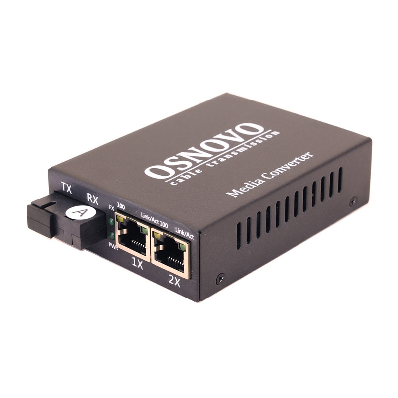 Медиаконвертер OSNOVO OMC-100-21S5a Оптический медиаконвертер Fast Ethernet. 2 медных порта (RJ45) 1