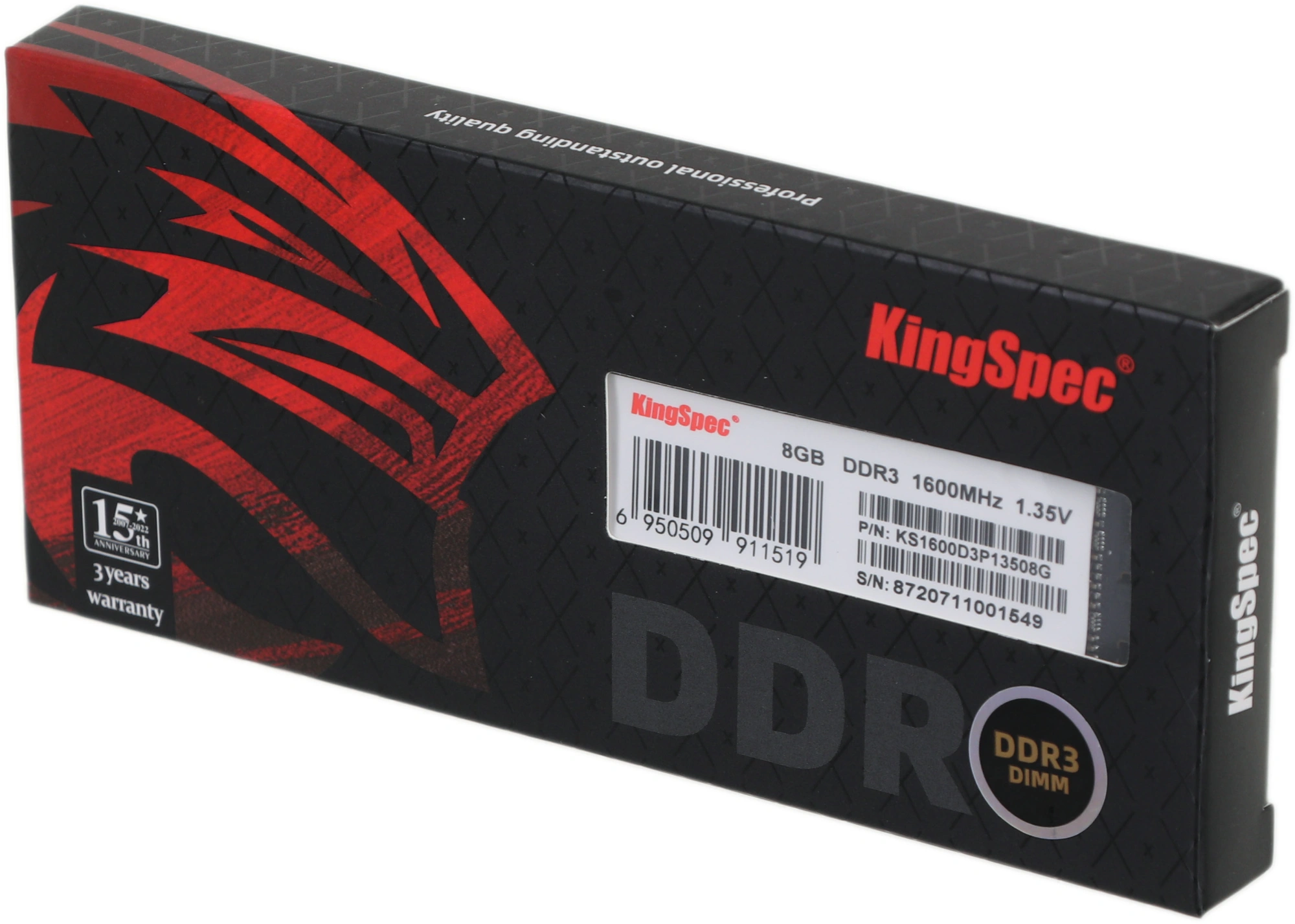 Память DDR3L 8GB 1600MHz Kingspec KS1600D3P13508G RTL PC3-12800 CL11 DIMM 240-pin 1.35В dual rank Re