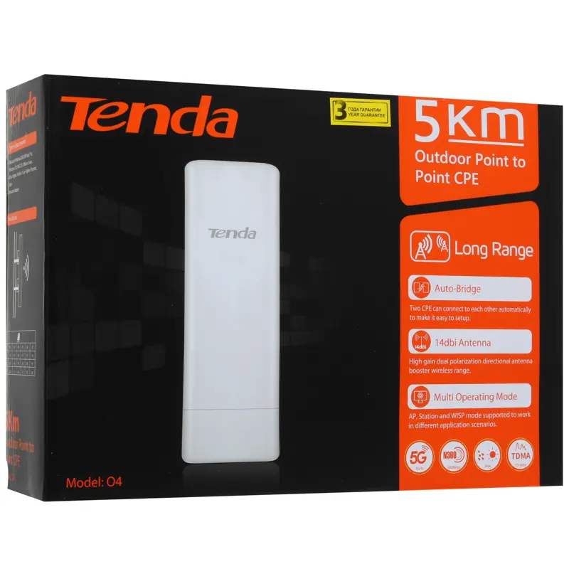 Точка доступа Wi-Fi Tenda O4 Наружная точка доступа 5 ГГц, до 300 Мбит/с, внутренняя антенна 1x14dBi