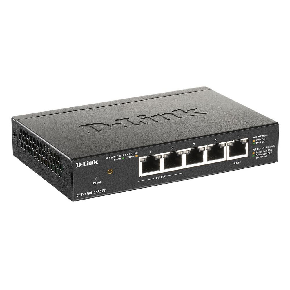 Коммутатор D-Link DGS-1100-05PDV2/A1A Настраиваемый L2 коммутатор с 5 портами 10/100/1000Base-T (2 п