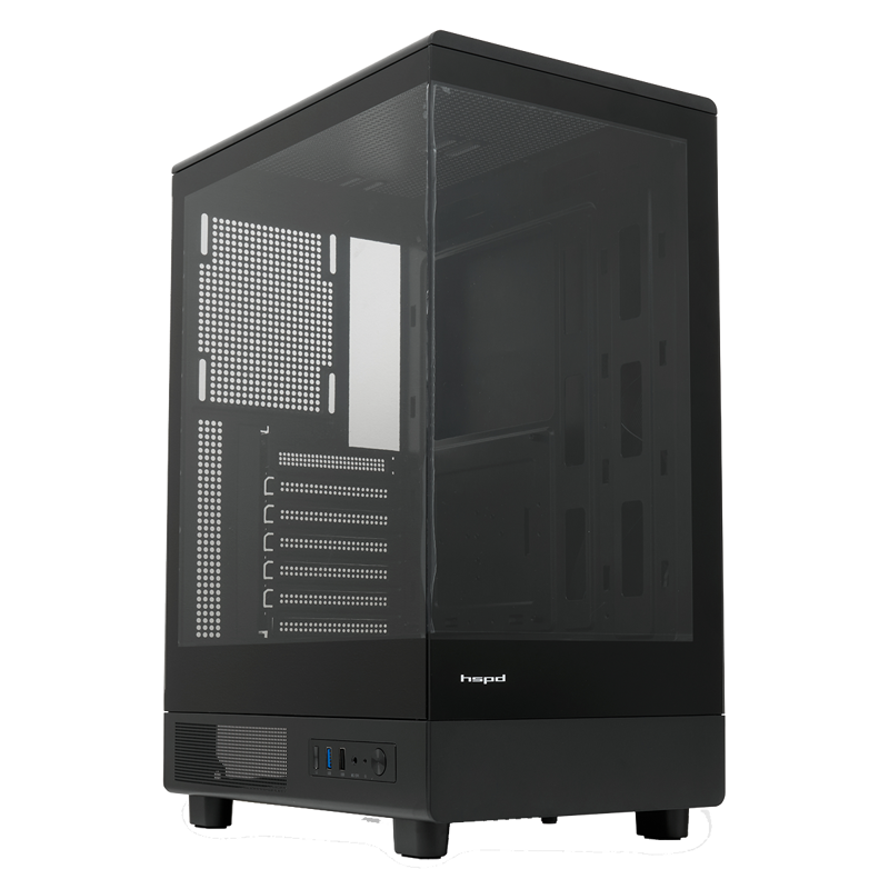 Корпус HSPD F510, Panoramic Mid Tower, Black, TG, 0.5 SPCC, no fans ATX, mATX, mITX 180/280/160mm 1x