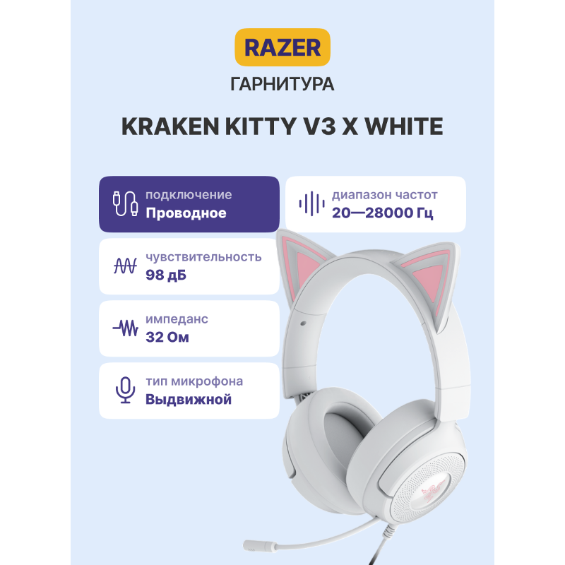Гарнитура Razer Kraken Kitty V3 X - White