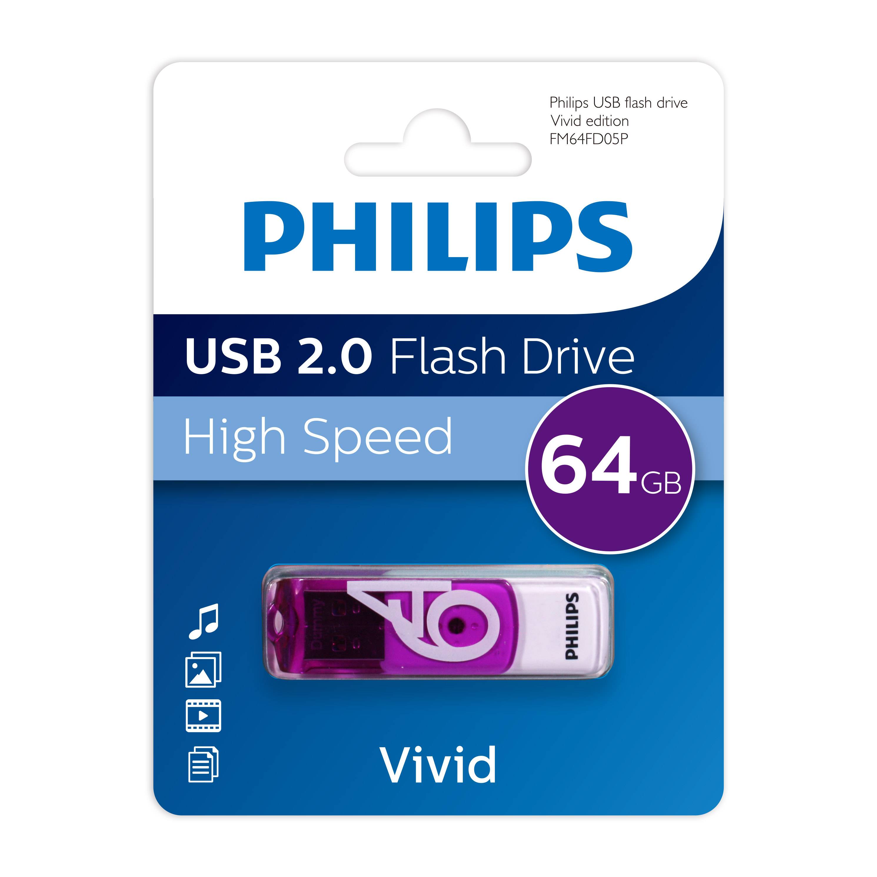 Флеш накопитель 64GB PHILIPS VIVID2.0 64GB, USB 2.0