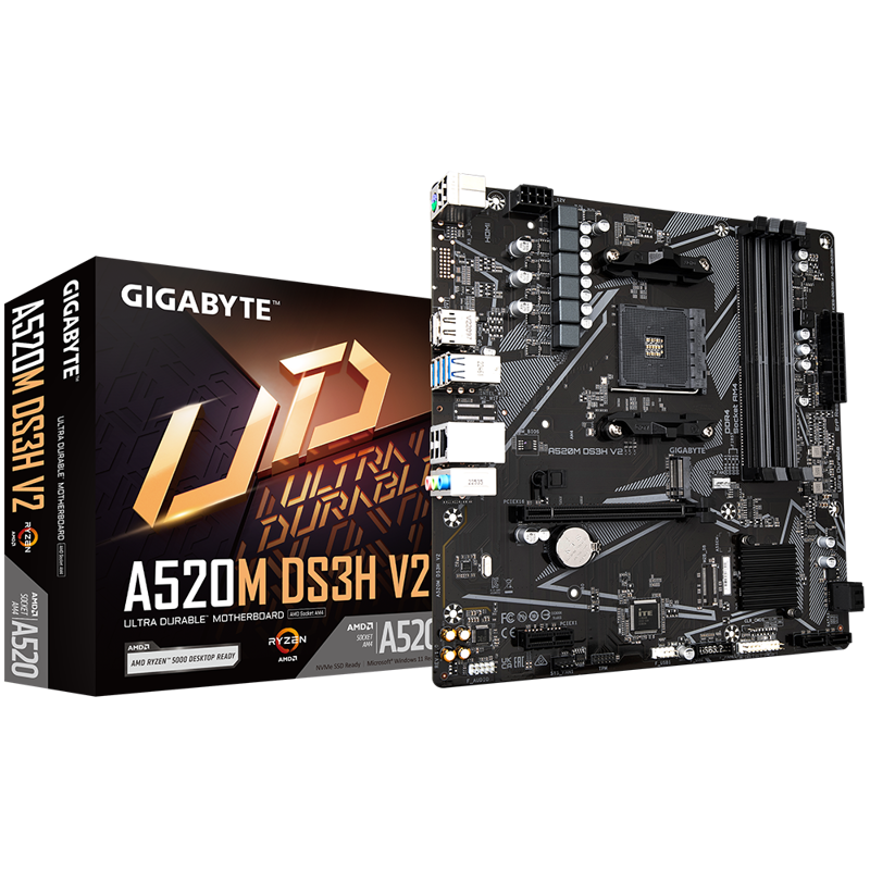 Материнская плата Gigabyte A520M DS3H V2 Soc-AM4 AMD A520 4xDDR4 mATX AC`97 8ch(7.1) GbLAN RAID+HDMI
