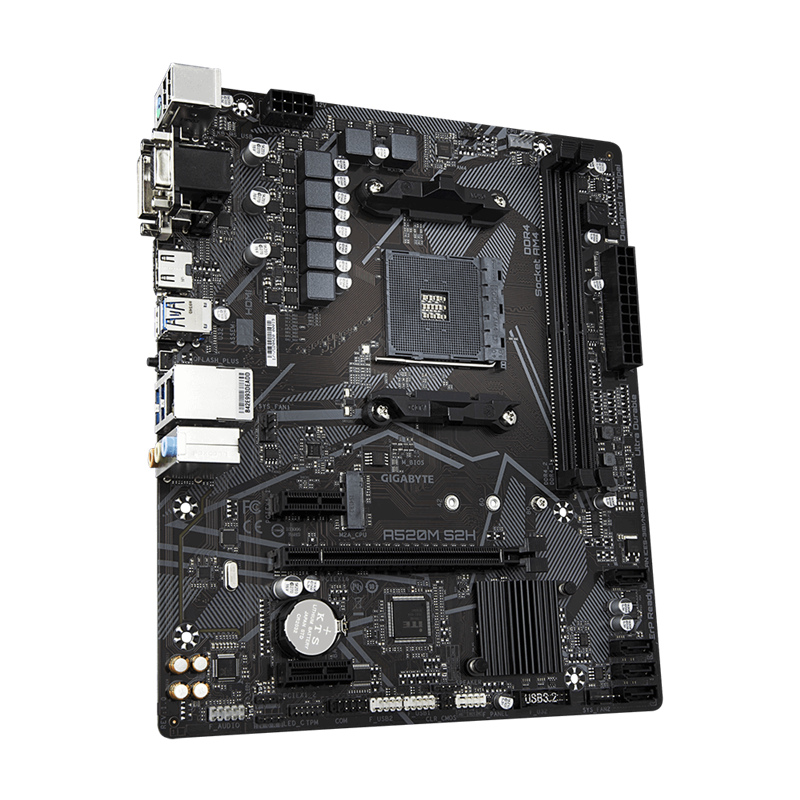 Материнская плата Gigabyte A520M S2H Soc-AM4 AMD A520 2xDDR4 mATX AC`97 8ch(7.1) GbLAN RAID+VGA+DVI+