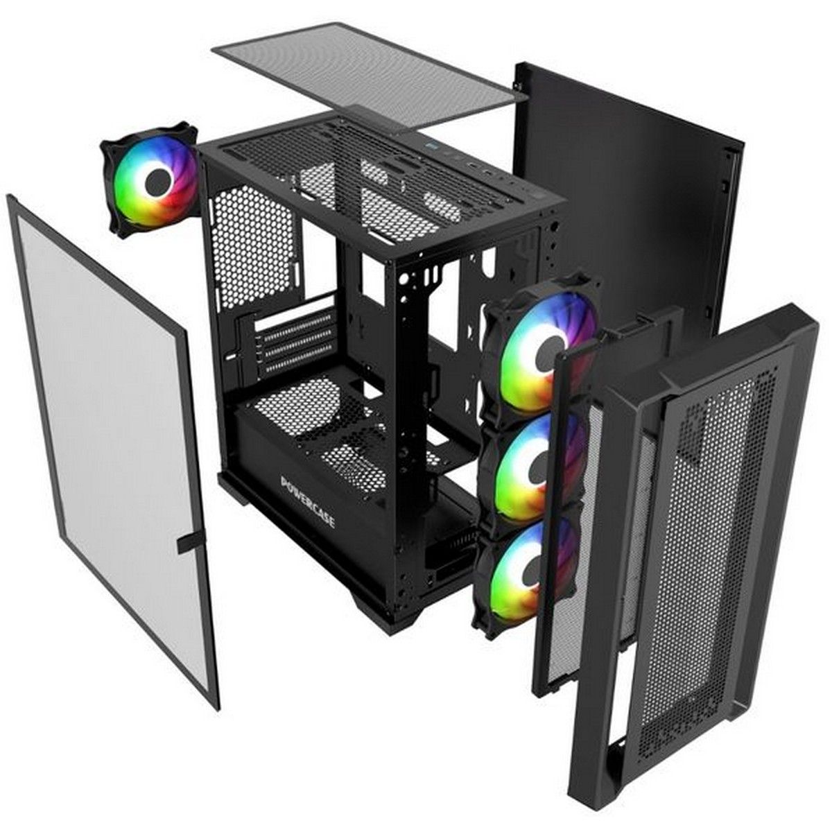 Корпус Powercase Корпус Powercase ByteFlow Micro Black, Tempered Glass, 4х 120mm ARGB fans, ARGB HUB